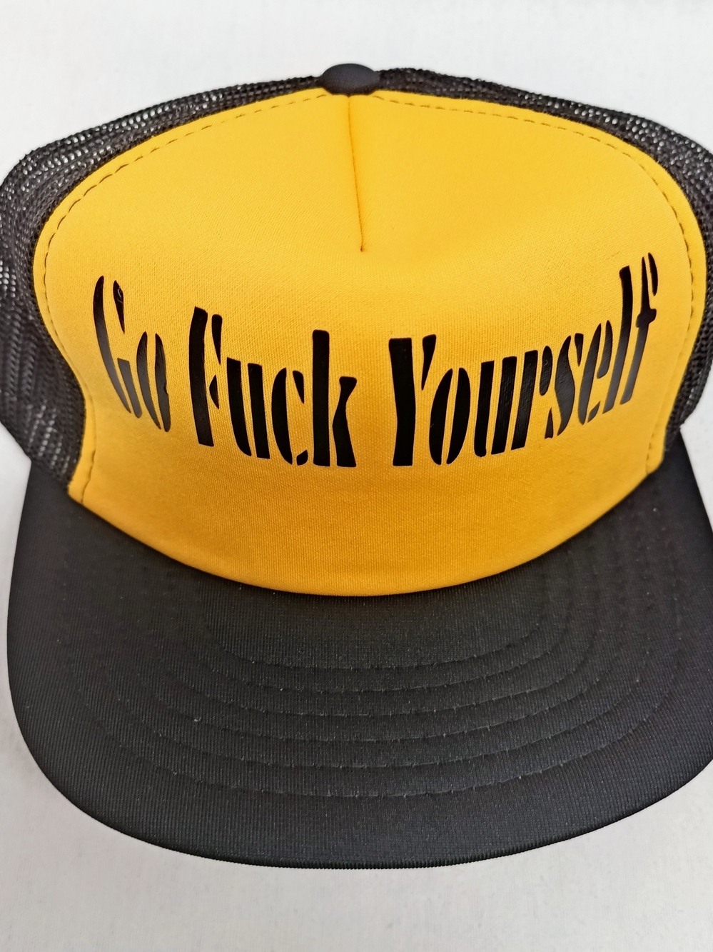 Bold Yellow and Black Trucker Hat with Statement Text